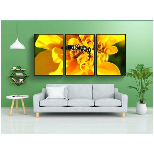 фото Набор модулных постеров для интерьера "желтая куртка, насекомое, природа" 60x90 см. в тубусе, без рамки lotsprints