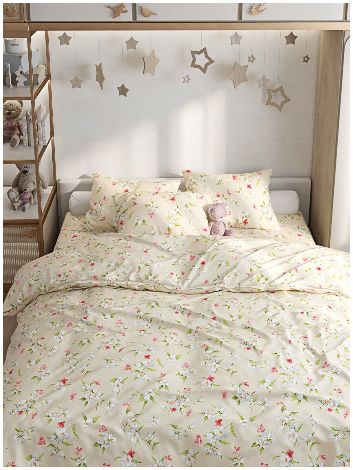 фото Постельное белье Сказка "Жасмин" евро Наволочка 50х70 см 2 шт Простынь на резинке 180х200 см Пододеяльник 200х215 см