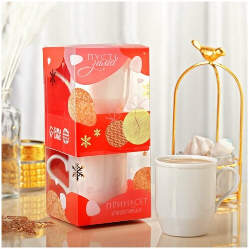 фото Подарочный набор «зима принесёт счастье»: кофе молотый, корица, сливки, чашка 2 шт. / новый год / сладкий подарок на новый год фабрика счастья
