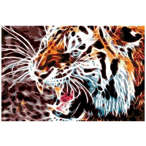 Картина по номерам, Живопись по номерам, 100 x 150, A425, тигр, животное, дикий, клык