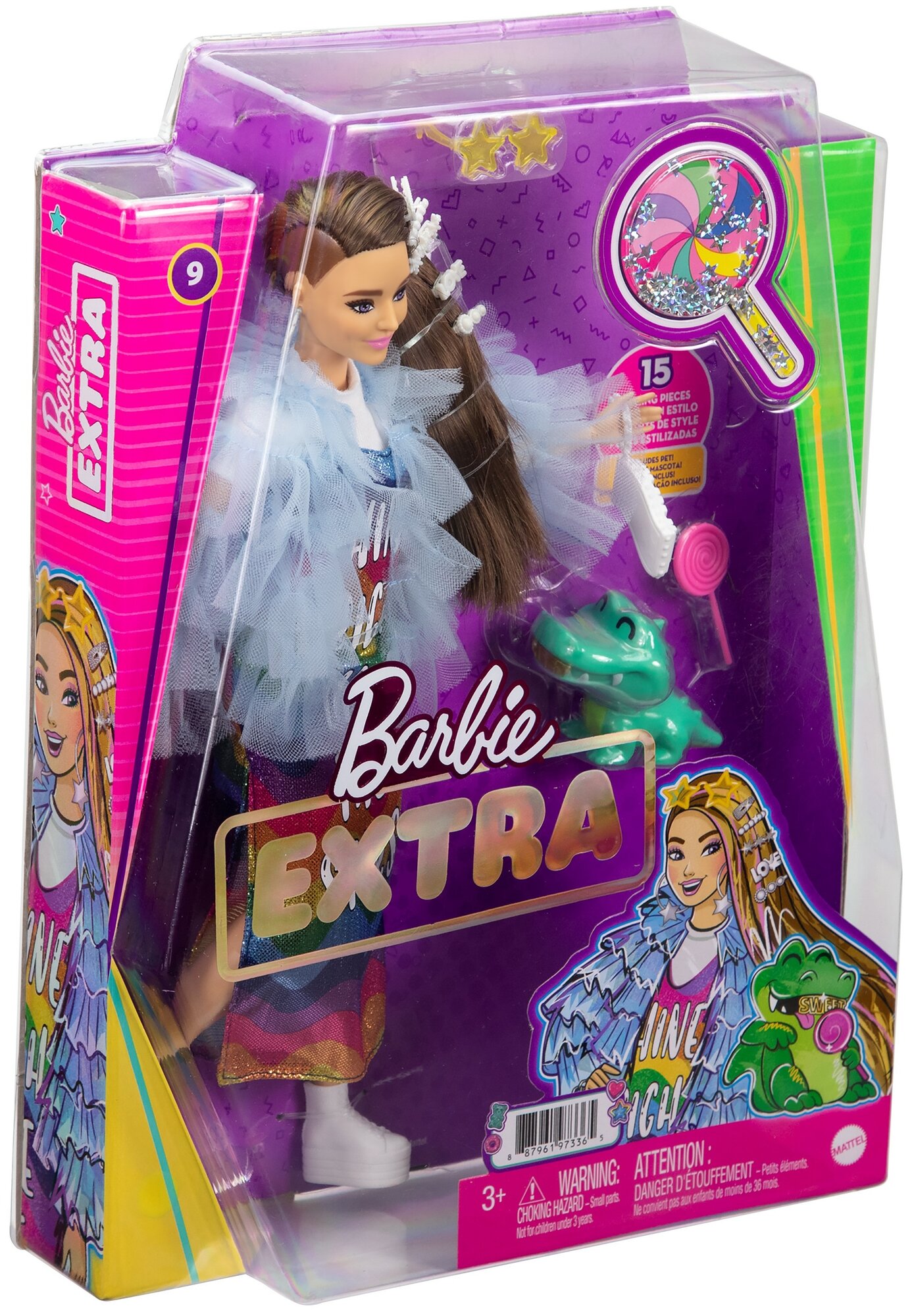Barbie Кукла Экстра в радужном платье - фото №3