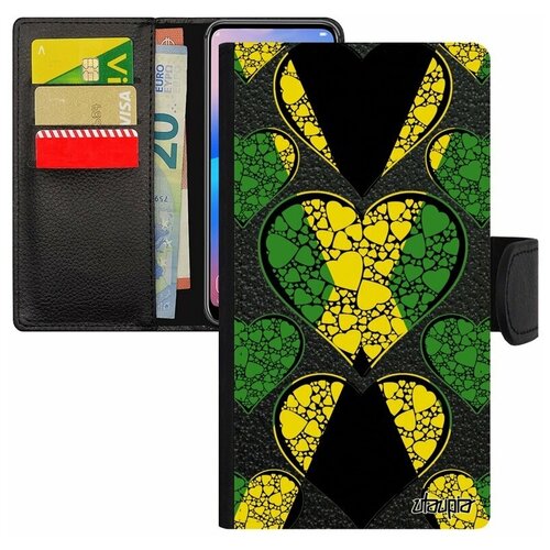 фото Чехол книжка на мобильный apple iphone 7 plus, "флаг ямайки с сердцем" патриот страна utaupia