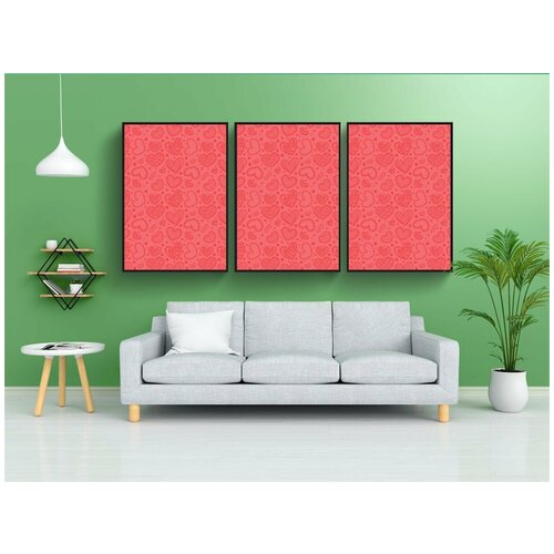 фото Набор модулных постеров для интерьера "валентина фон, сердце узор, шаблон" 60x90 см. в тубусе, без рамки lotsprints