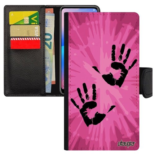 фото Защитный чехол-книжка на телефон // xiaomi mi 8 // "отпечаток ладони" дизайн радуга, utaupia, розовый