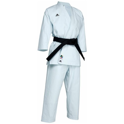 Кимоно для карате подростковое Shori Karate Uniform Kata WKF белое с черным логотипом (размер 145 см)