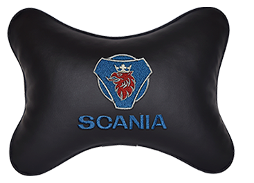 Подушка на подголовник экокожа Black с логотипом автомобиля SCANIA