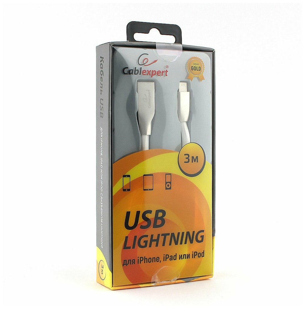 Кабель Gembird Cablexpert Gold Series USB AM/Lightning 3m White CC-G-APUSB01W-3M - фото №1