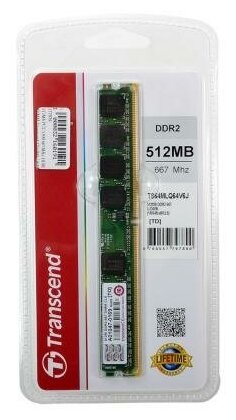 Оперативная память для компьютера 512 Мб (1x512Mb) PC2-5300 667MHz DDR2 DIMM Unbuffered CL5 Transcend TS64MLQ64V6J