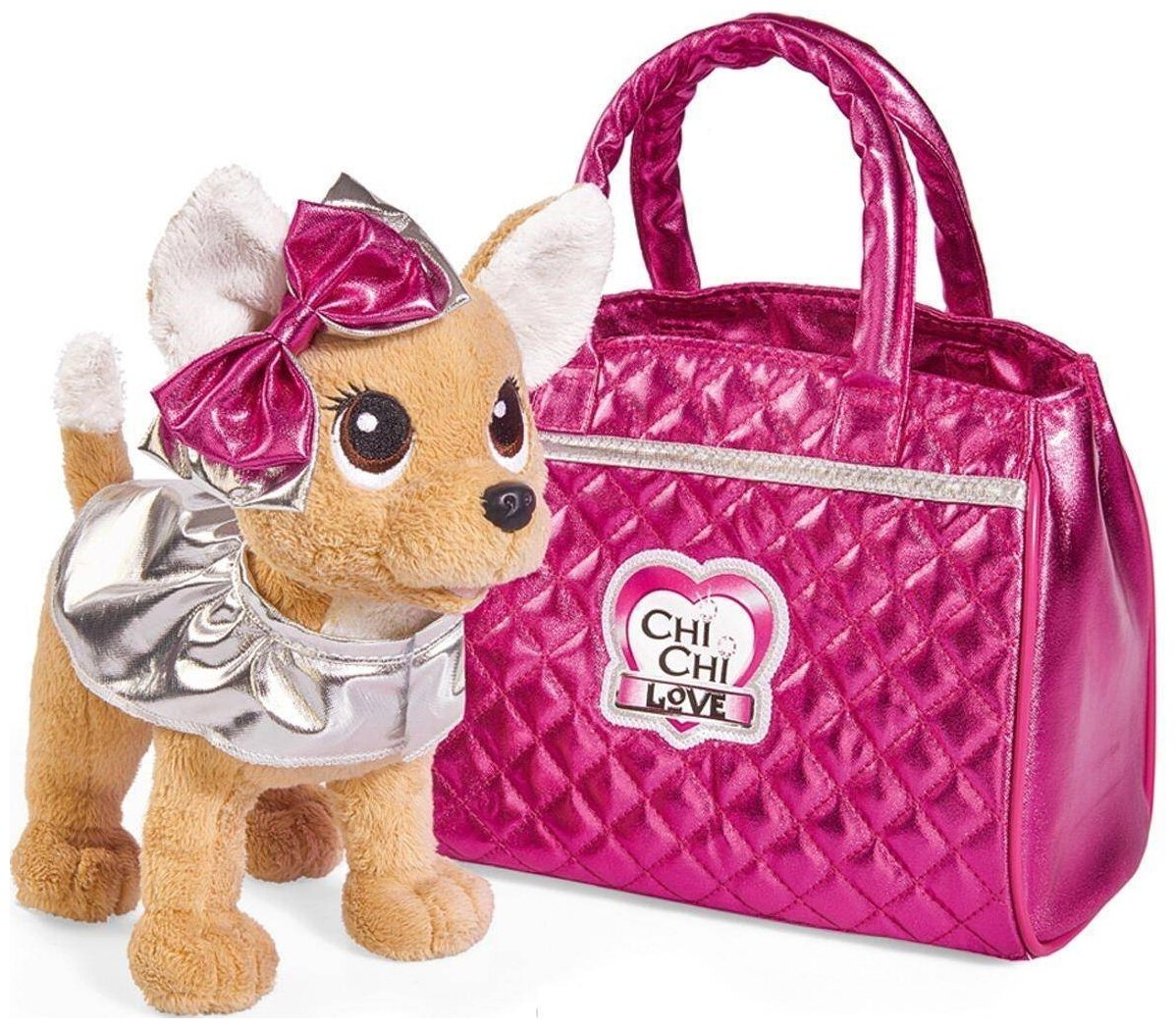 Плюшевая собачка в сумочке 20 см Chi-Chi love Гламур с розовой сумочкой и бантом Simba 5893125 / Чичи Лав