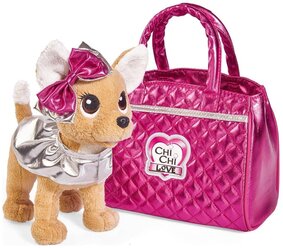 Плюшевая собачка в сумочке 20 см Chi-Chi love Гламур с розовой сумочкой и бантом Simba 5893125 / Чичи Лав