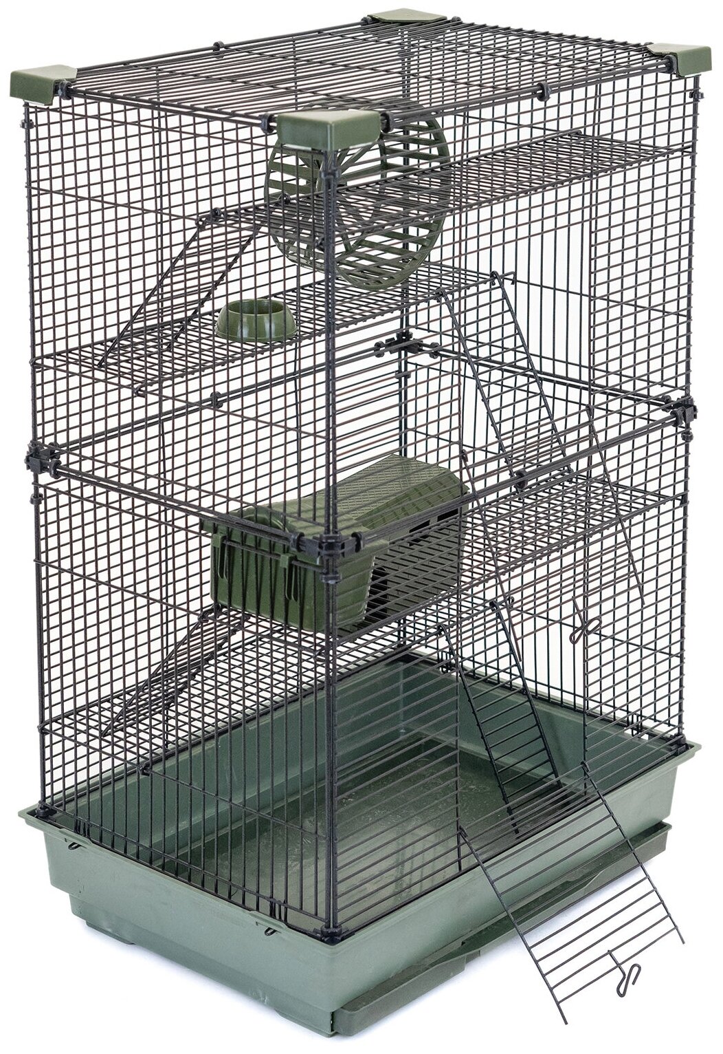 Клетка для грызунов 42 х 30 х 65см "PetTails" Cooper 4 этажа, разборная, шаг прута 10,5мм, (+2 домика,2 колеса,миска) изумрудный - фотография № 3