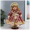 Кукла коллекционная керамика Ася в розовом платье и чепчике 30 см - изображение