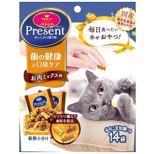 Лакомство для кошек Japan Premium Pet PRESENT из 4-х видов мяса для зубной гигиены, 42 г