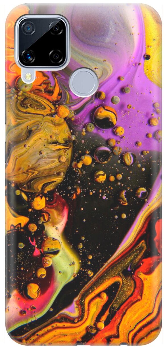 Ультратонкий силиконовый чехол-накладка для realme C15 с принтом "Разноцветные капли"