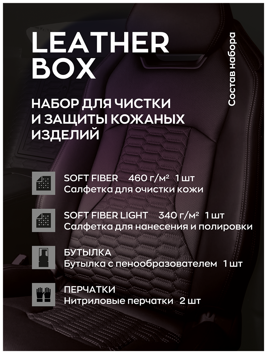Набор для чистки и защиты кожаных изделий / уход за кожаным салоном авто / набор автохимии /уход за кожей авто/ подарок мужчине Smart Open Leather Box
