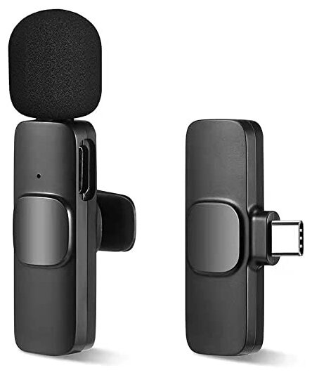 Микрофон петличный Беспроводной для андроид Type-C K8, Микрофон петличный / Беспроводной / Для блога / Bluetooth блютуз / На клипсе, черный — фото 1