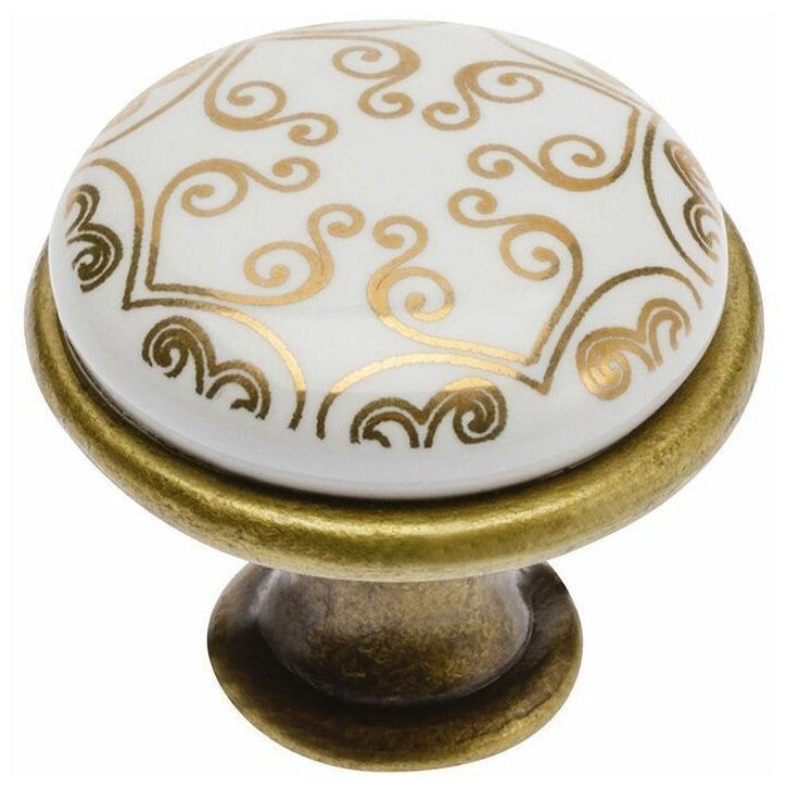GTV Ручка мебельная керамика кнопка GP-0728-J4-C (золотой орнамент) - фотография № 1