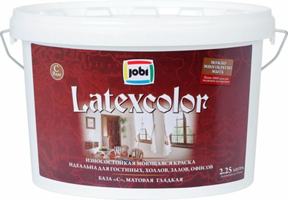 Интерьерная моющаяся краска JOBI LATEXCOLOR (База С) 2,25 л