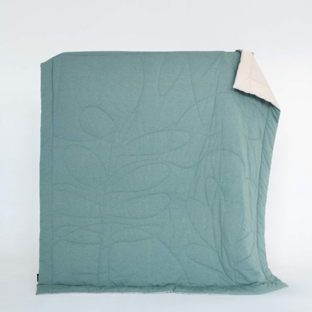 Одеяло MORФEUS - «YURA» из вареного хлопка - Бежево-зеленый - фотография № 2