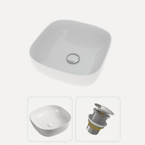 Изображение товара Раковина накладная для ванной Teymi Solli 41 в комплекте донный клапан клик-клак без перелива хром F01617