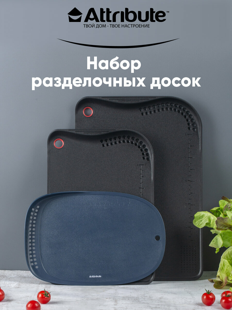 Набор разделочных досок ATTRIBUTE "CUT.BOAR", 3шт (28x21см + 33x23см + 40x27см)