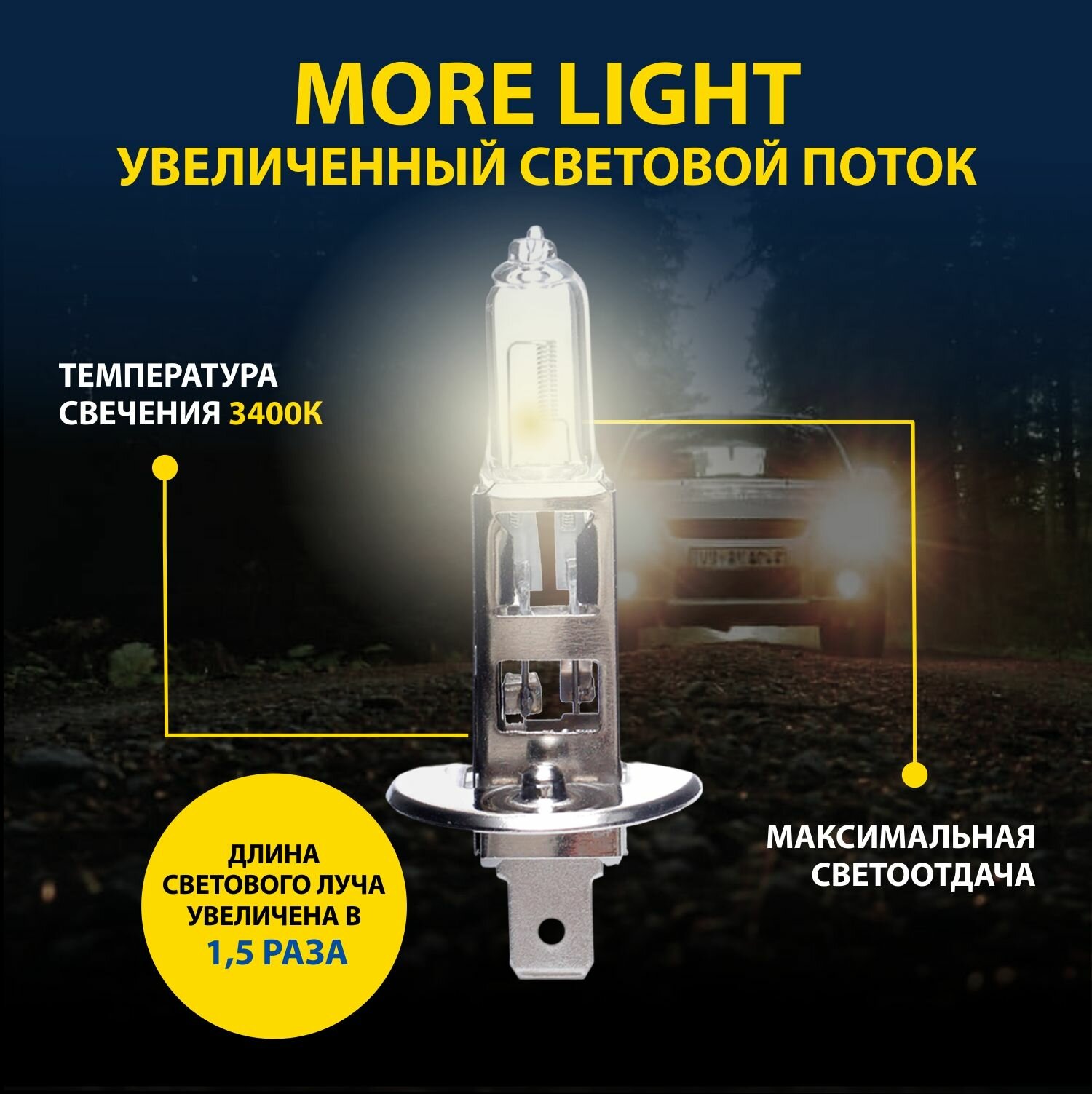 Лампа автомобильная галогенная Н1 More Light Goodyear 12V 55W P14,5s для LADA ВАЗ 2110-2112, MITSUBISHI Colt, NISSAN Skyline/Teana, RENAULT Kaptur 1 пок/Megane IIб, VOLVO XC90 (птф)