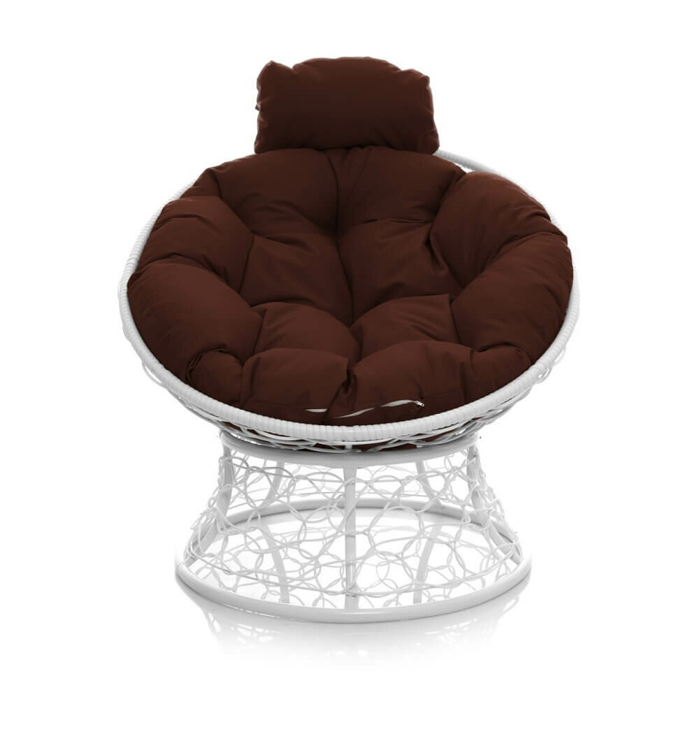Кресло "Папасан" мини с ротангом белое / коричневая подушка M-Group