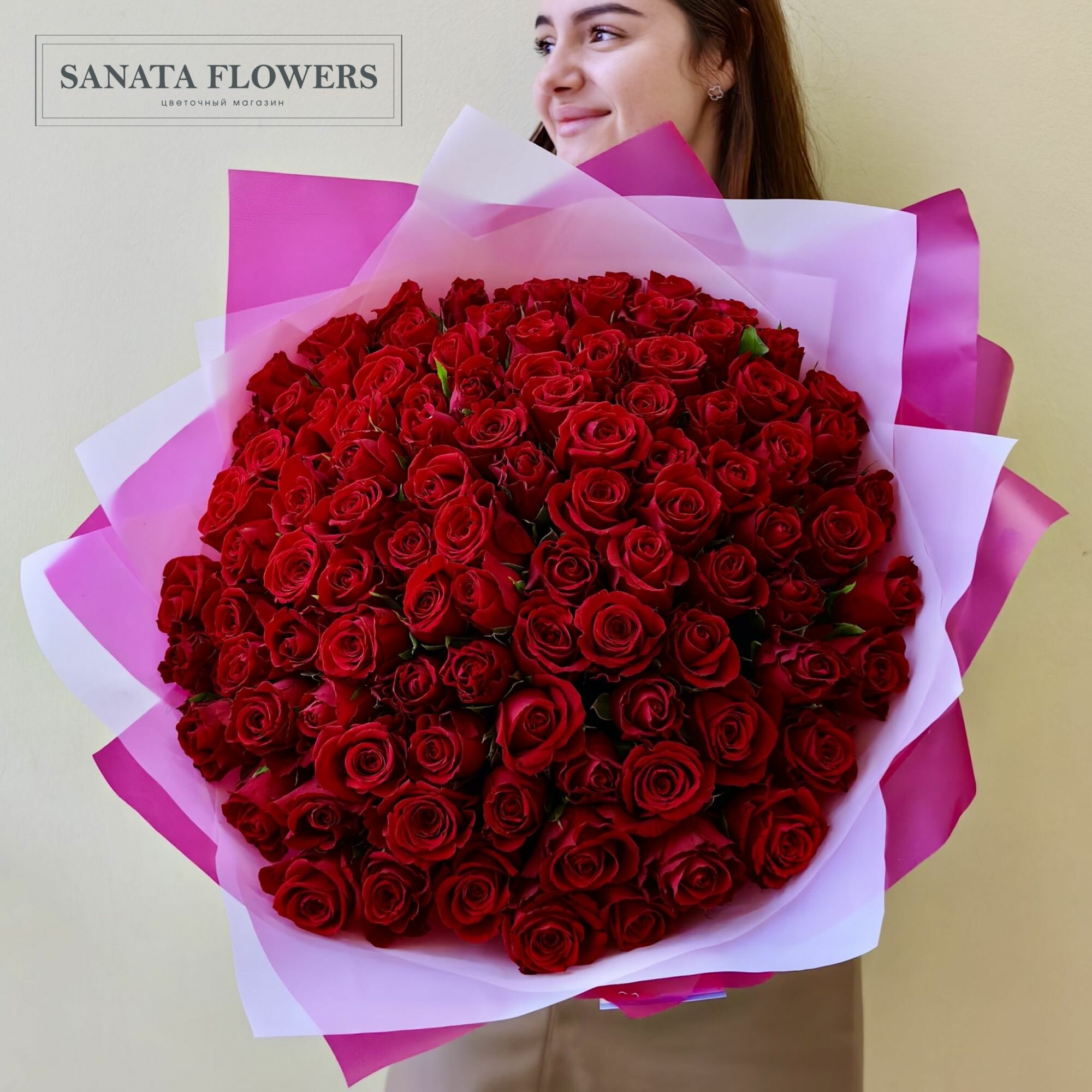 Моно Букет "101 Красная Роза" роза дизайнерская бумага 101 цветок универсальный подарок