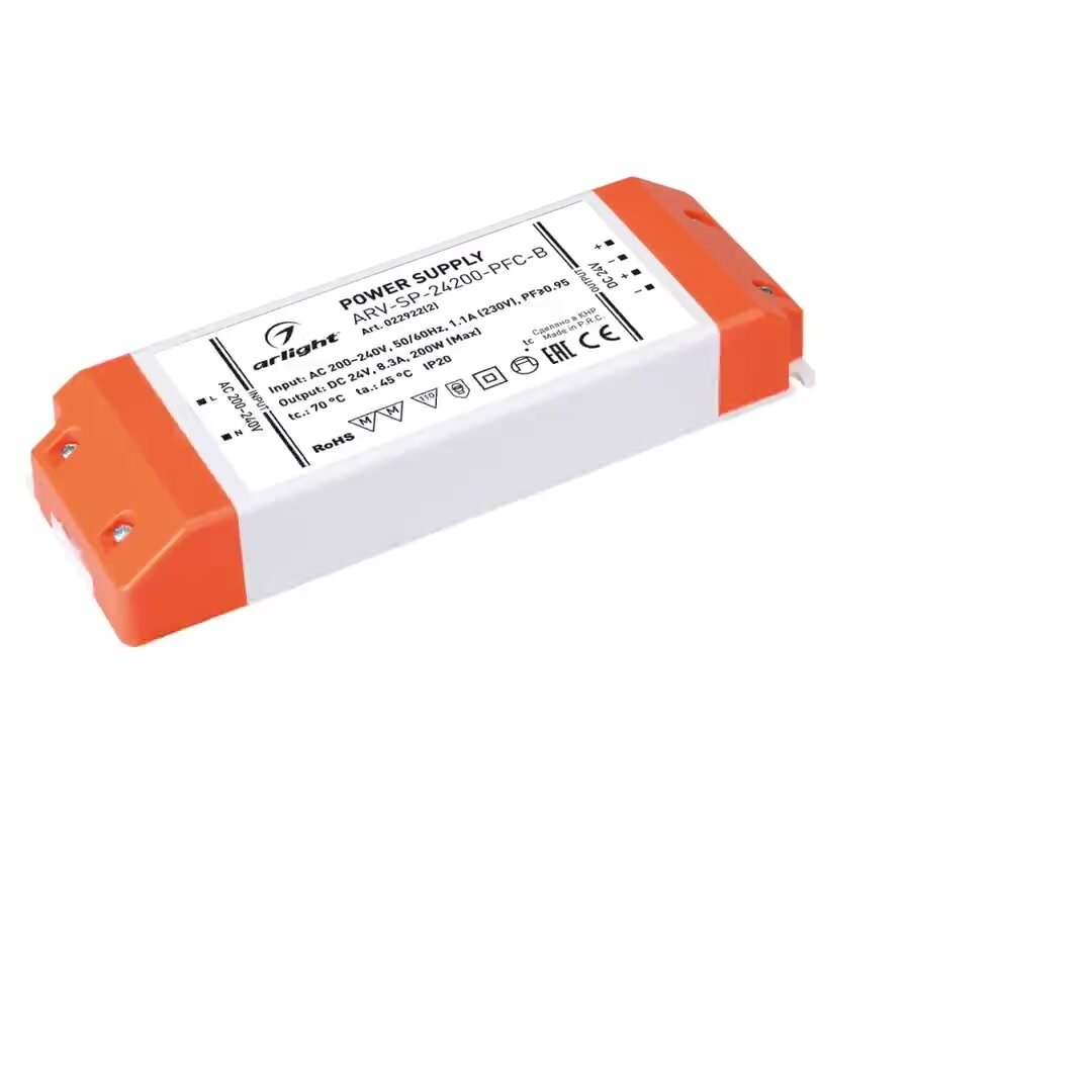 022922(2) Блок питания ARV-SP-24200-PFC-B (24V, 8.3A, 200W) (Arlight, IP20 Пластик) — фото 1