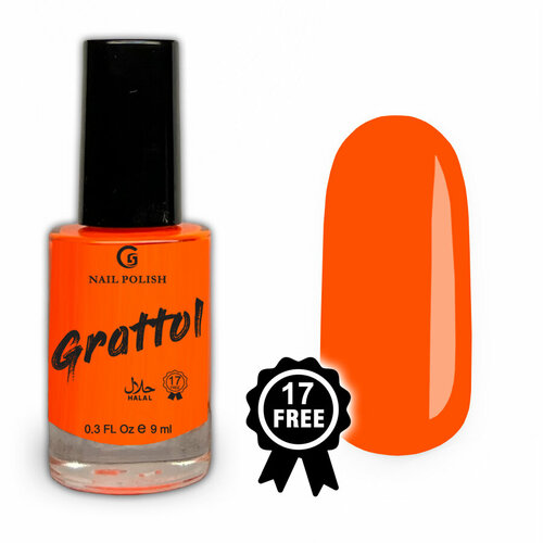 фото Grattol color nail polish maniac orange - лак для ногтей оранжевый неоновый, без лампы, 17free, халяль, 9 мл