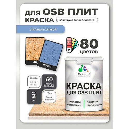 фото Краска акриловая (ак) malare для osb плит влагостойкая матовая стальной голубой 2 кг