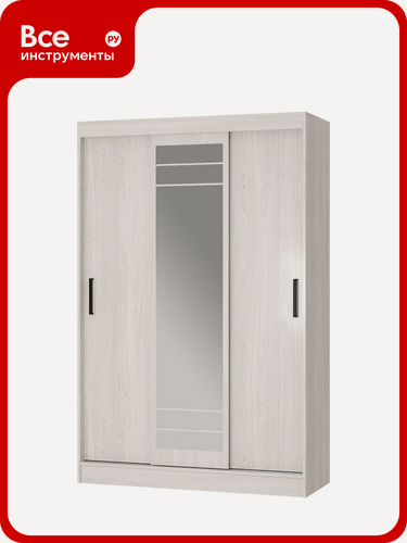 Изображение товара Шкаф-купе Арника Тео ШКК-02 ясень белый раздвижные двери из ЛДСП с зеркалом, четырьмя полками и штангой, бежевый оттенок