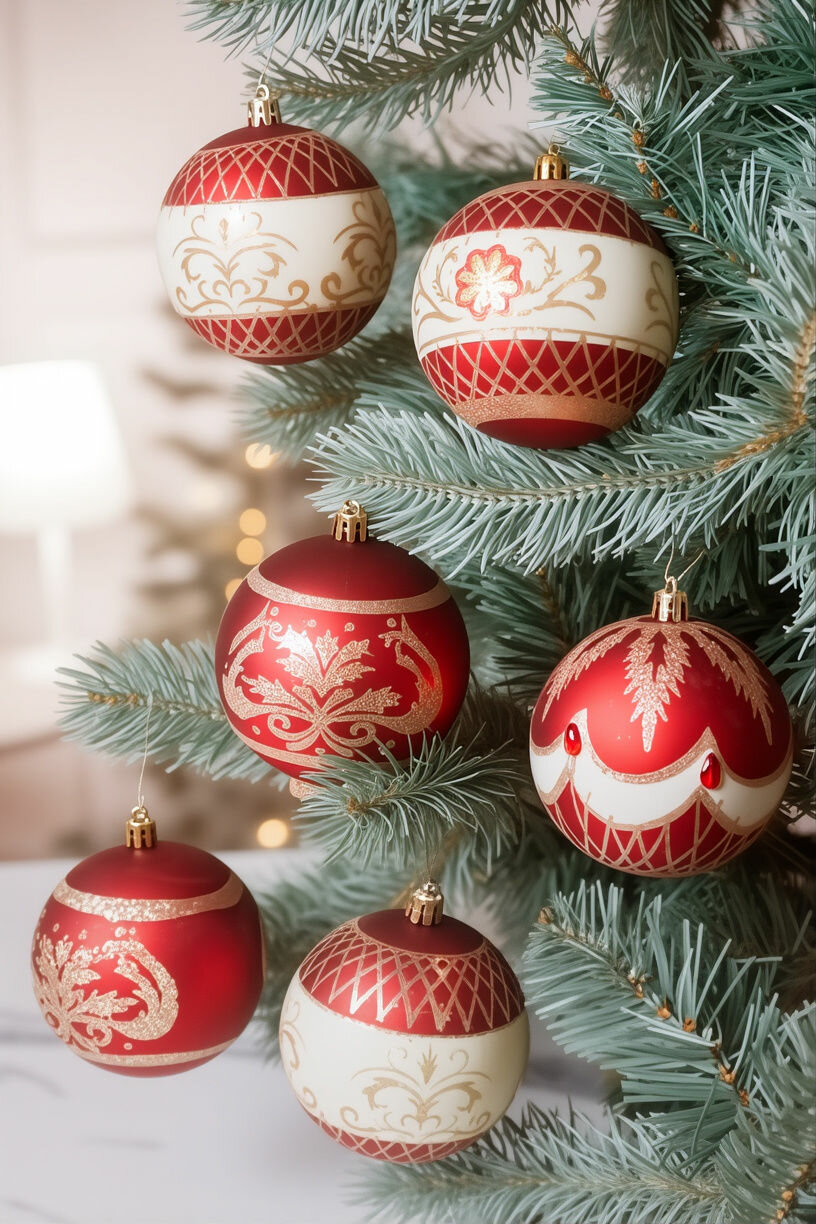 Набор ёлочных шаров роял РУЖ - ансамбль орнаментов, пластик, 8 см, 6 шт, Winter Deco 1000628