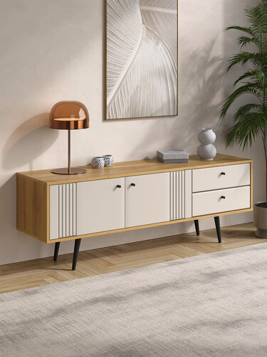 Изображение товара Тумба под телевизор Кураж Вега Саксония 152,2х40х53,6 см белая, с ящиками