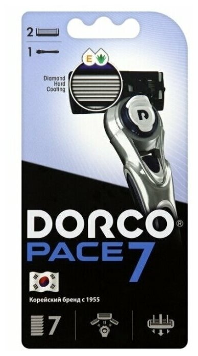 Бритвенный станок Dorco PACE7 (1 станок, 2 кассеты), 7 лезвий, плав. головка, крепление PACE