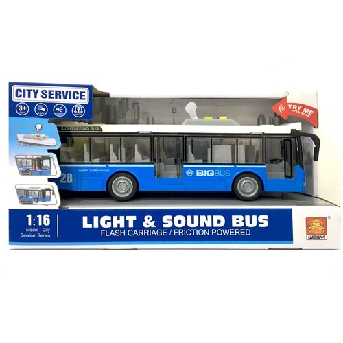 Городской автобус 28 см, откр. двери, свет, звук, инерция игроленд городской транспорт abs 3хlr44 свет звук инерция двери откр 48х16 5х11 5см 3 диз