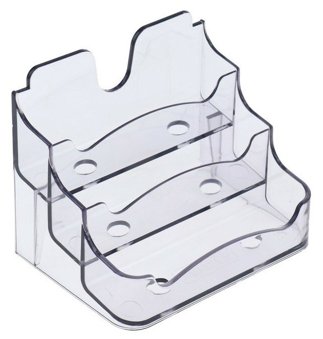 Подставка для визиток настольная Стамм 70*102мм, 3 отделения, тонированная серая