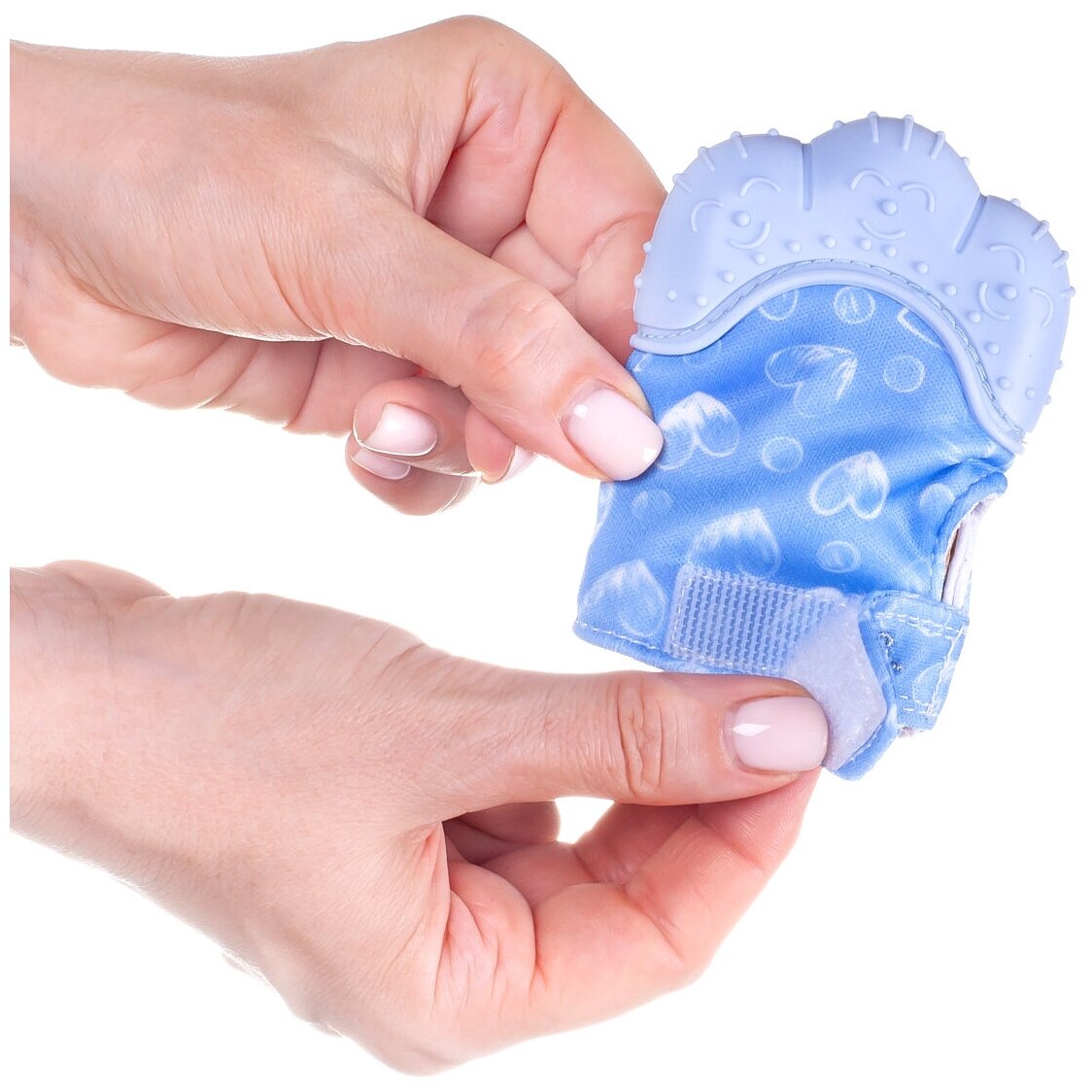 Прорезыватель силиконовый рукавичка NDCG от 3х до 12 месяцев, голубой