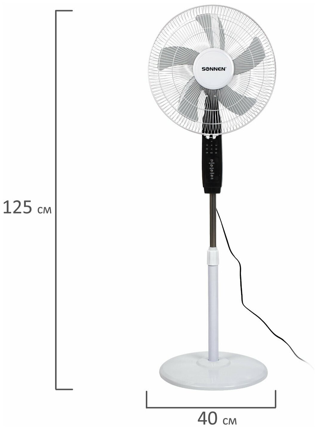 Вентилятор напольный, 3 режима, пульт ДУ, SONNEN TF-45W-40-520, d=40 см, 45 Вт, белый, 454788 - фотография № 8