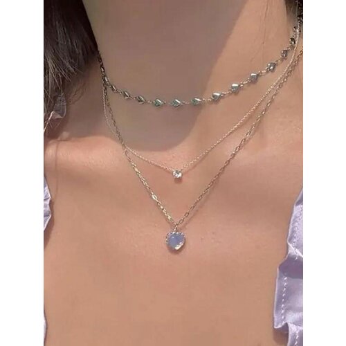 Колье ожерелье с сердечками, длина 51 см, серебряный