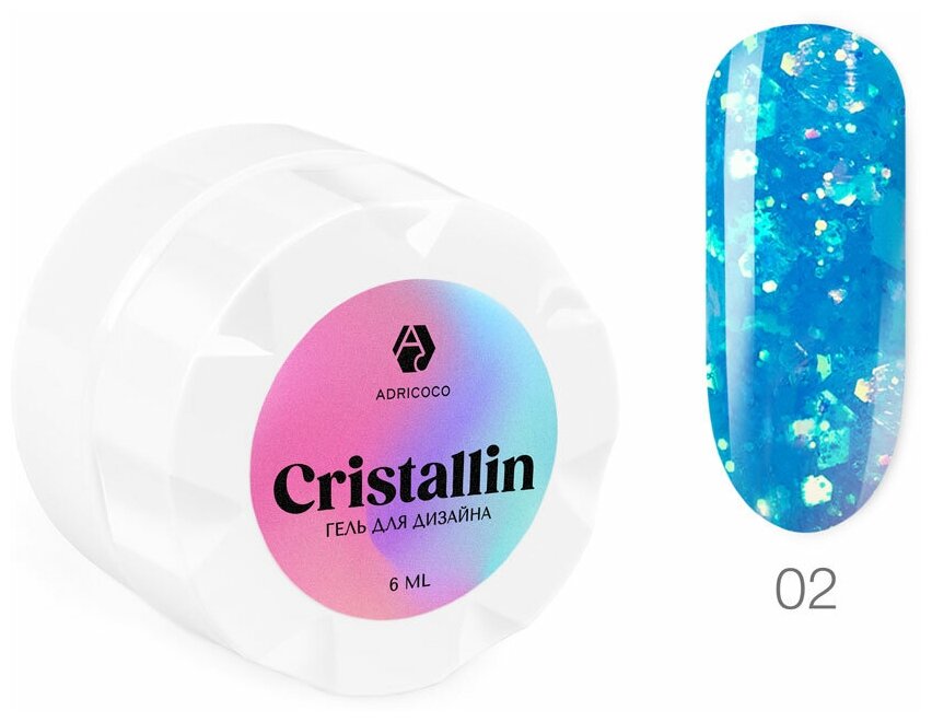 Гель для дизайна ADRICOCO Cristallin №02 Голубой кристалл 6 мл