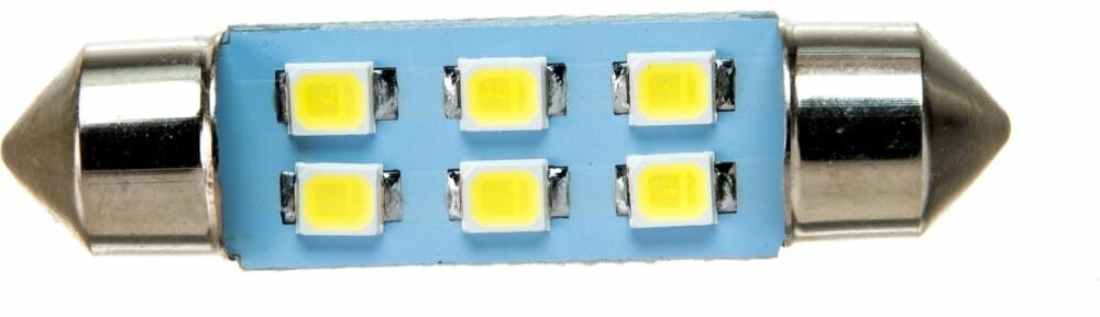 Автолампа диод Т11(C5W) 24V 6 SMD с цоколем 11х39мм Белая SKYWAY салон, номер (2835)