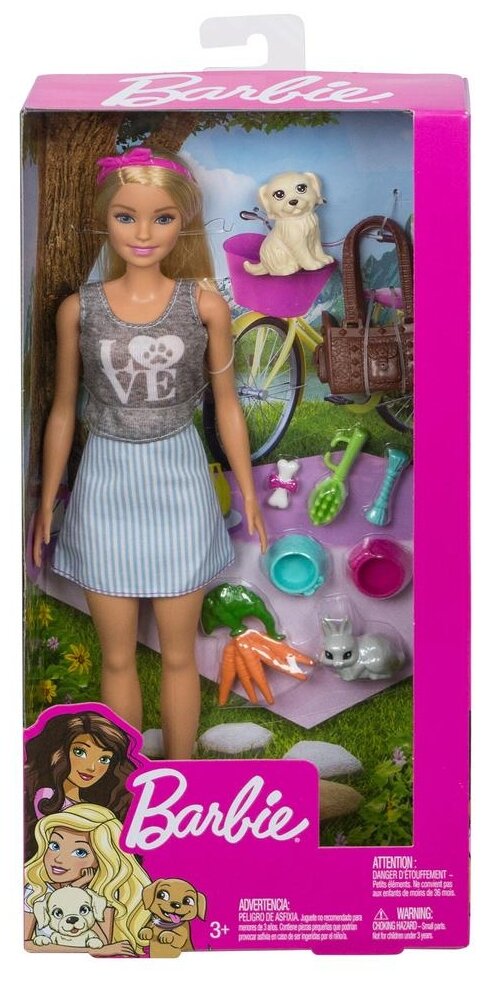 Barbie Кукла блондинка с питомцами и аксессуарами - фото №3