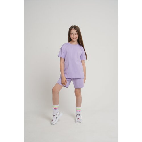 Костюм KRUTTO для девочек, футболка и шорты, размер 152, фиолетовый
