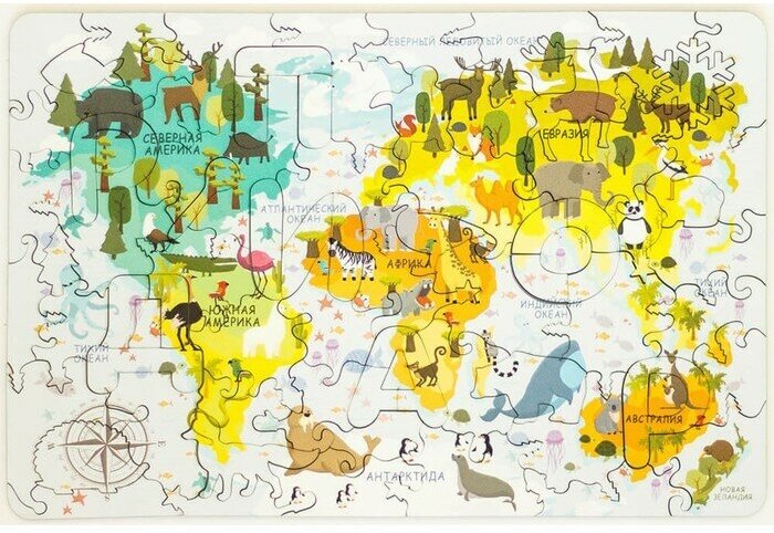 Пазл - конструктор деревянный Карта мира мини