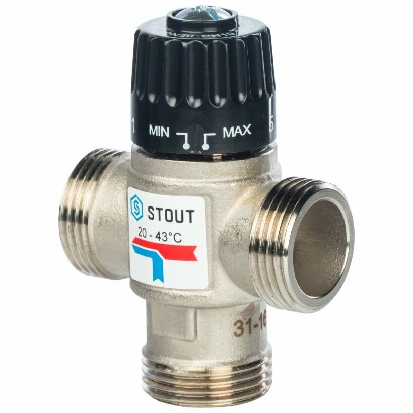 Термостатический смесительный клапан 1" STOUT НР 20-43°С 16 KV