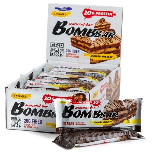 BOMBBAR Протеиновый батончик Bombbar 60 г, 1 шт, вкус: датский бисквит