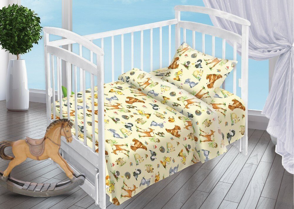Детский комплект постельного белья для новорожденных Лесные Обитатели поплин бежевый с зверушками
