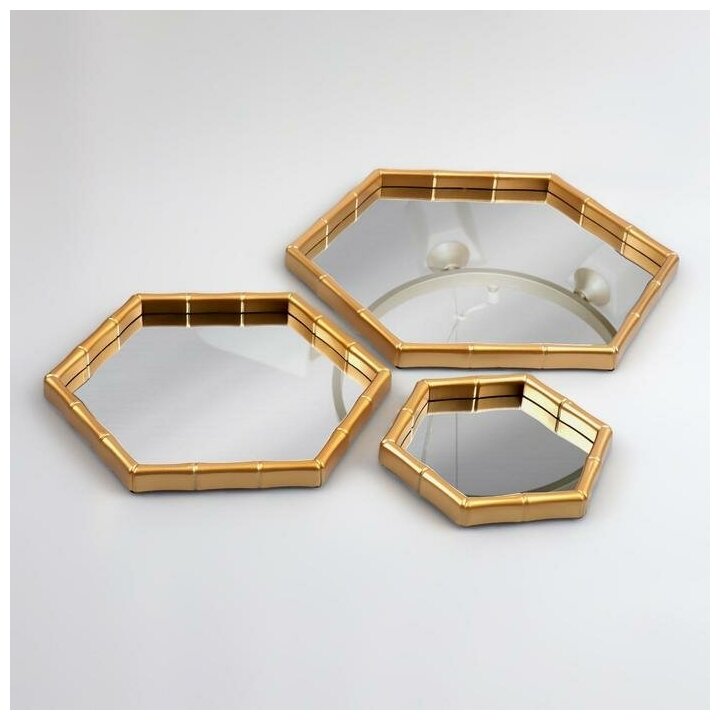 Queen fair Набор настенных зеркал «Бамбук», зеркальная поверхность 22,7 x 20/15 x 13,2 см, цвет золотистый