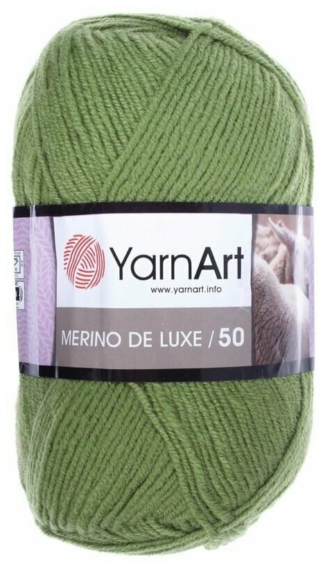 Пряжа YarnArt Merino de Luxe 50 (Ярнарт Мерино де Люкс) 100г, 280м, 50% шерсть 50% акрил, цвет 098 зеленый, 1 шт.
